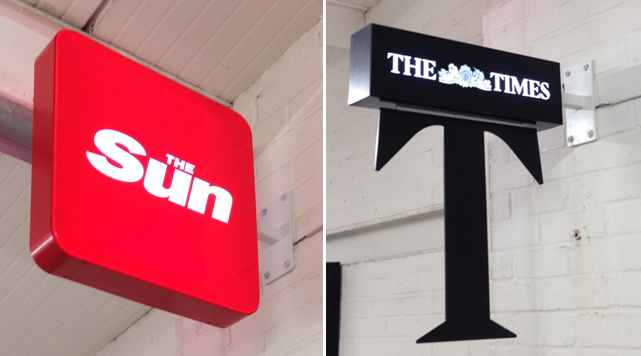 Sun and Times illuminated acrylic projecting signs